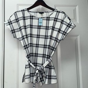Ann Taylor Factory Black and White Plaid Blouse